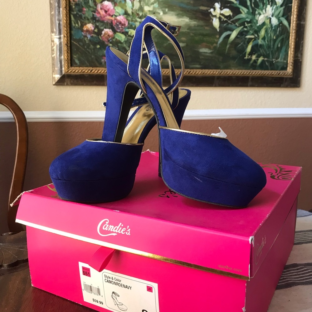 Candie’s Blue Suede Platform Heels